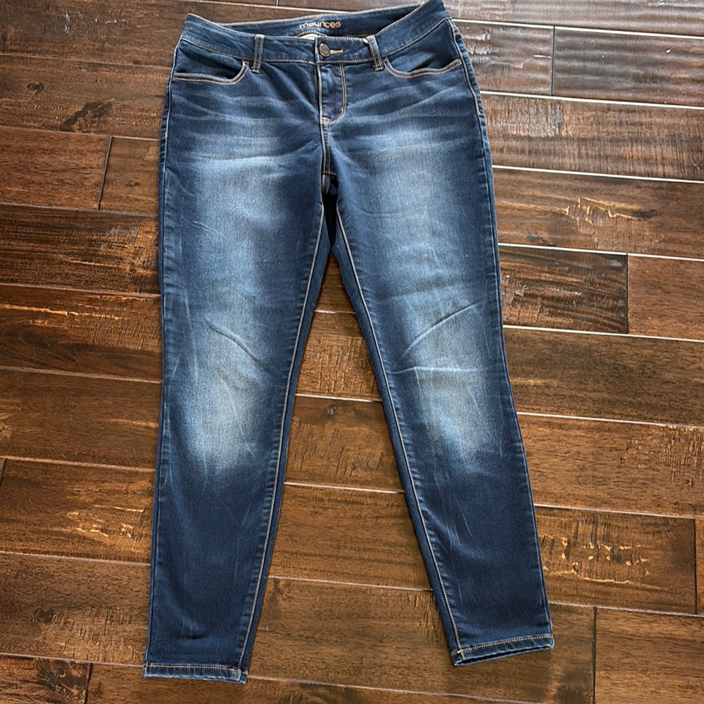 Maurices Blue Skinny Jeans with Stretch and Faded Wash